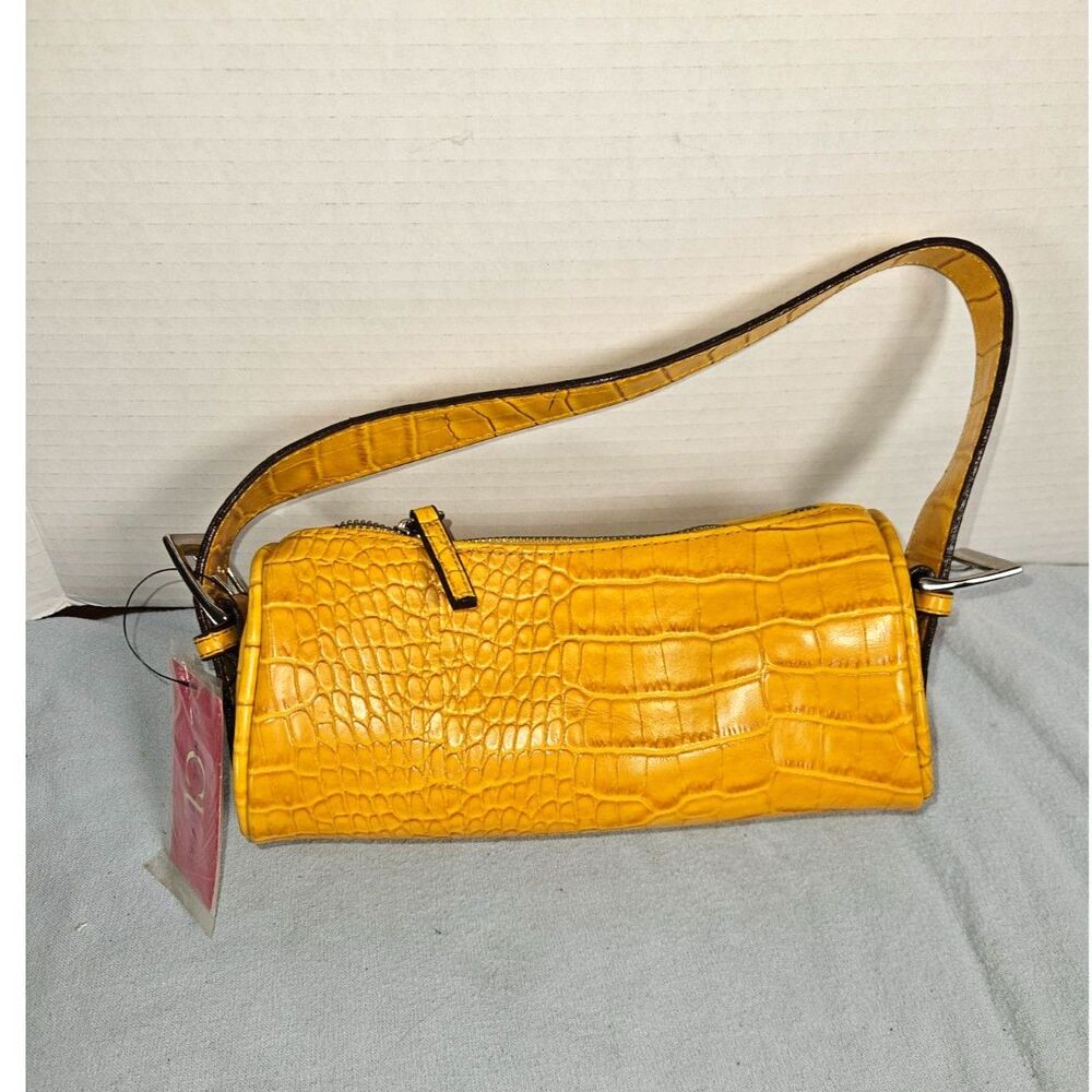 NWT Vintage Y2K Chinese Laundry Mustard Yellow Croc Embossed Shoulder Bag